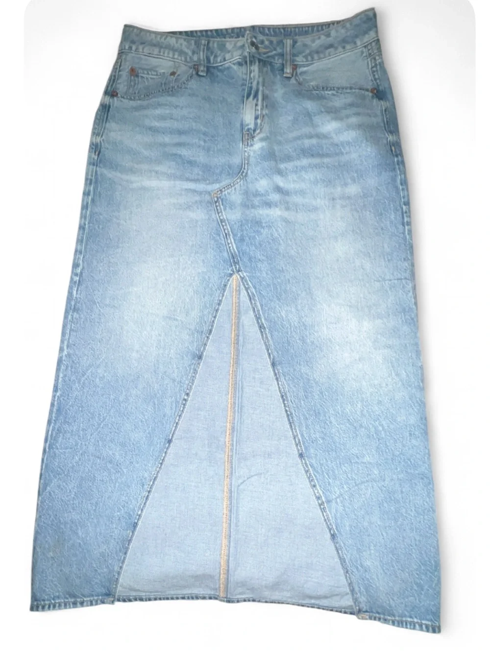 Light American Eagle Denim Midi Skirt with Front Slit - Picture 1 of 3